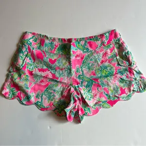Lilly Pulitzer Pink and Green Floral Scalloped Shorts thumbnail 1