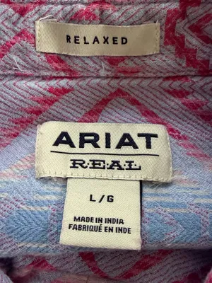 Ariat Light Blue & Pink Aztec Button-Front Shirt size L Western Serape Rodeo thumbnail 6