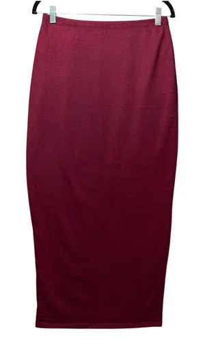 GO Couture Burgundy‎ knit Maxi Pencil Skirt Size L Stretchy Pull On thumbnail 1