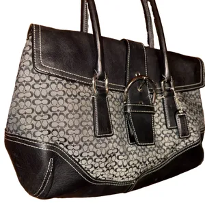 Vintage Soho Coach Signature Demi Buckle Flap Shoulder Bag 6388 Charcoal Black thumbnail 4