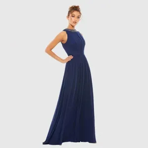 NWT Mac Duggal 55147 Navy Bejeweled Neckline Pleated Chiffon Gown MISMARKED SIZE thumbnail 3
