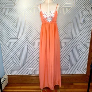 Amanda Uprichard Maxi Dress Sleeveless Embroidered Floral Silk Orange Size‎ XS thumbnail 3