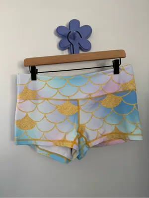 Feed Me Fight Me Large Mermaid Bike Shorts Pastel Colorful Active Workout thumbnail 3