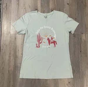 Wrangler Mint Green Cowboy T Shirt Tee Take the Scenic Route M thumbnail 1