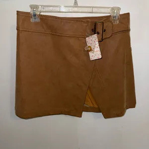 NWT $88 Free People Ari Camel Vegan Suede Buckled Wrap Mini A-Line Skirt 8 thumbnail 6