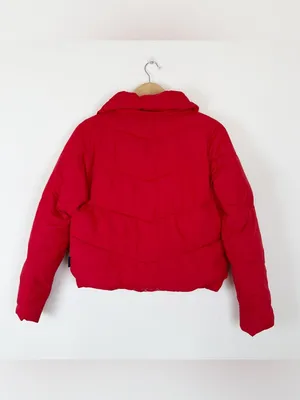 Abercrombie & Fitch Red Quilted Puffer Jacket Crop High Neck Cozy Y2K thumbnail 2