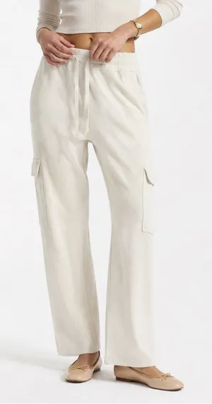 Zara Cream Cargo Sweatpants Women’s M Wide Leg Drawstring Utility Lounge Pants thumbnail 1