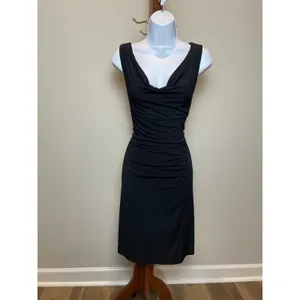 White House Black Market Womens Black Ruched Sheath Dress Size 8 thumbnail 10