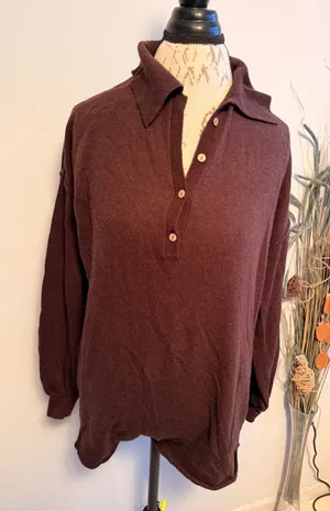 FP‎ Beach Brown cashmere blend romper Button Down jumpsuit Small thumbnail 1