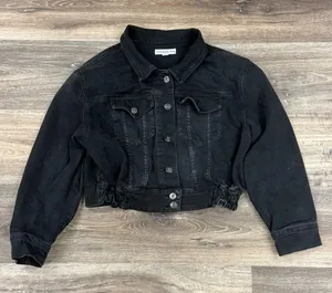AndNowThis Black Denim Trucker Jacket Cropped Women’s Small thumbnail 1