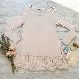 NWT‎ Easel Women Blush Pink Long Sleeve Ruffle Hem Tunic Top ET2088 Small thumbnail 1