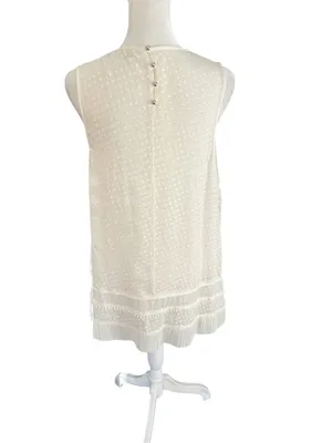 Proenza Schouler Silk Blend Ivory Textured Dot Fringe Sleeveless Blouse Size 10 thumbnail 5