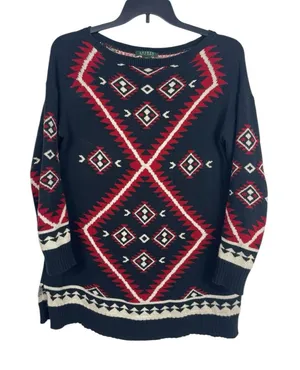 Lauren Ralph Lauren Southwestern Aztec Black Red Knit Sweater Womens M READ thumbnail 1