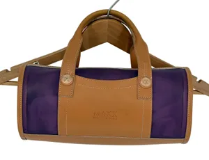 MAXX NEW YORK‎ Barrel Handbag Purple Clear Vinyl Tan Leather Top Handle Bag thumbnail 1