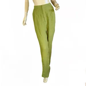 Veiled Nyc Olive Green Pleated Linen Straight Leg Trousers (Xxl) thumbnail 2