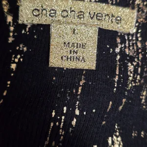 Cha Cha Vente Black Gold Distressed Graphic Print 3/4 Sleeve Top L Whimsigoth thumbnail 6
