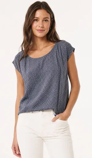 Abercrombie & Fitch Women's Polka Dot Blouse Size M Blue Gray Cap Sleeve thumbnail 1