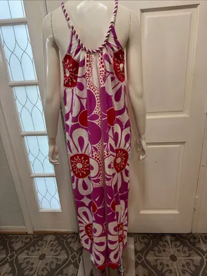 Farm Rio Maia Linen Jumpsuit Bold Floral Fuchsia & Red Size Small thumbnail 10