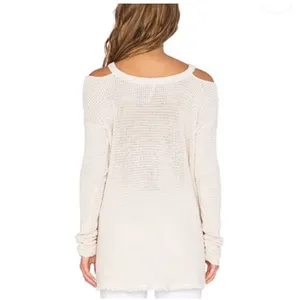 Free People Womens Sunrise Cold Shoulder Waffle Knit Sweater Cream Size‎ XS thumbnail 5
