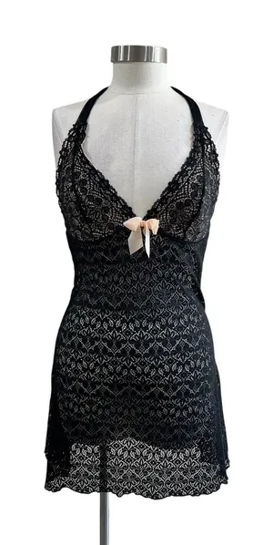 Black Lace Sheer Mini Nightgown Slip Dress Y2K Coquette Size‎ M thumbnail 1