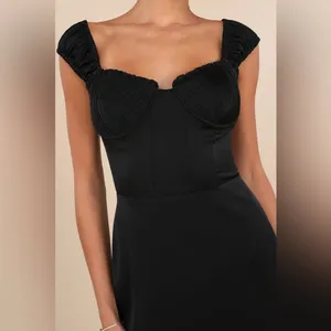 Lulus Perfected Aesthetic‎ Black Satin Ruffled Bustier Mini Dress Size S thumbnail 13