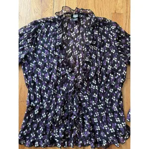 The Limited Vtg 90s Y2K Top M Whimsigoth‎ Flare Sleeve Fairy Grunge Babydoll Purple Black thumbnail 4