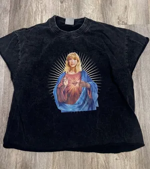 Taylor Swift "Saint‎ Taylor" Graphic T-Shirt Charcoal Gray Acid Wash Size M/L thumbnail 1