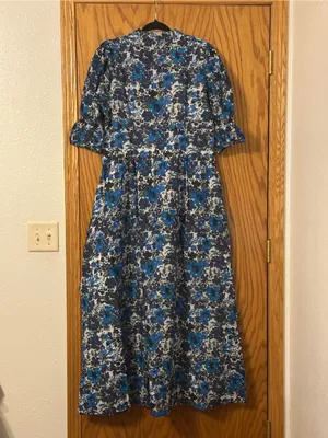 Farylina Floral Blue V-Neck Front Slit Maxi Dress - NWOT - Size XL thumbnail 3