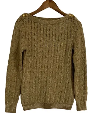Lauren Ralph Lauren Metallic Gold Cable-Knit Boatneck Sweater Size Medium thumbnail 1