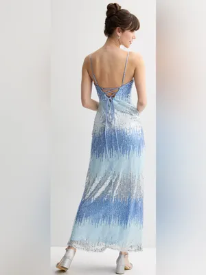 Violet Weekend Blue & Silver Sequin Maxi Dress — Girls’ Size 5/6 — NWT thumbnail 2