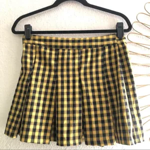 NEW NWT Clueless Cher Y2K 2000s Yellow Plaid Pleated Micro Mini Skirt Preppy Dark Academia Whimsigoth Schoolgirl Retro Black Sz 6 Waist:14” flat Length:14.5” thumbnail 2