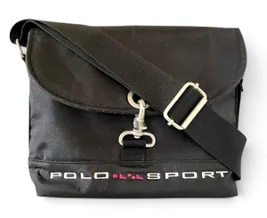 Polo Sport Ralph Lauren Vintage Black Nylon Unisex Messenger Bag Crossbody thumbnail 1