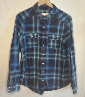 💙Mossimo Supply Co. Blue and Black Plaid Botton Down Shirt thumbnail 1