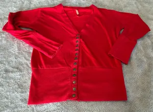 Women’s COL Story Classic Red V-Neck Button Cardigan Sweater Size Large thumbnail 1
