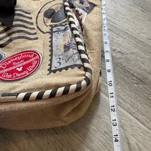 Disney Beige and Black Patch Canvas Tote with Striped Handles thumbnail 8