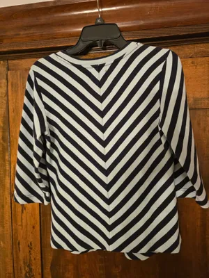 Anthropologie Navy and White Striped Zip-Front Button Down Top Medium thumbnail 7