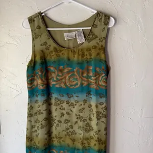 90s Kathie Lee Collection Sleeveless Floral‎ Dress M Green Blue Ombre Vintage thumbnail 2