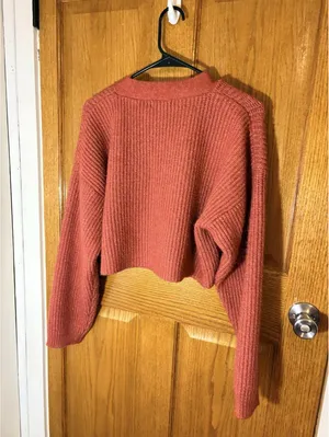 Forever 21 Cropped Knot Cardigan Women’sLarge Rust Red Button Front Cozy Sweater thumbnail 6