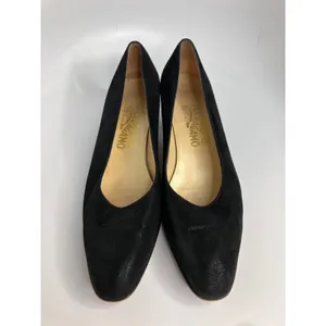 Salvatore Ferragamo Pumps Womens 10.5 AA Black Good Block Heel Textured Italy thumbnail 2