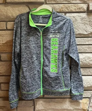 NFL Teens Love Seattle Seahawks Zip Up Athletic Jacket Grey Rave Green XL thumbnail 1