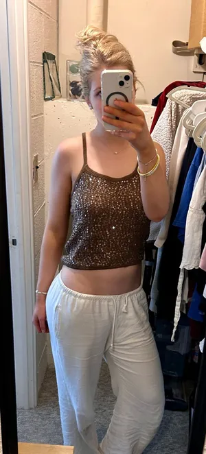 SheIn Brown sequin tank top thumbnail 1