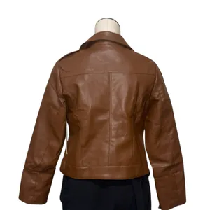 NWT Nicole Miller New York Faux Leather Motorcycle Jacket In Cognac Medium thumbnail 4