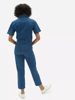 👖 Everlane The Short-Sleeve Denim Overall Jumpsuit Size 2 👖 thumbnail 2