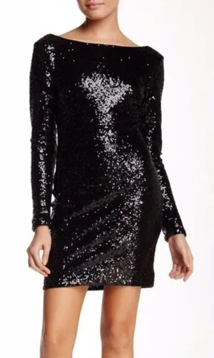DRESS THE POPULATION Kelly Black Sequin Mini Dress Zipper Back Size XS thumbnail 1