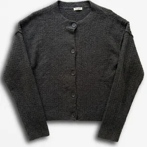 Max Studio London Womens Charcoal‎ Gray Ribbed Button Front Cardigan Sweater thumbnail 1