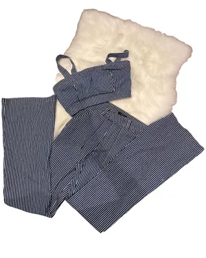 Forever 21 Striped Denim Crop Top and Wide Leg Jean 2 Piece Set Size Small thumbnail 10