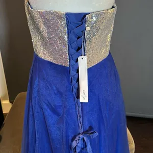 Women’s Blue Full Length Sparkly Tulle & Sequined Prom Party Dress Size L NWT thumbnail 5