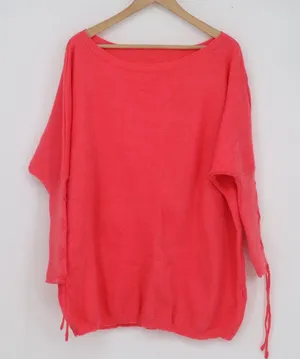 SHEIN Womens XXL 14 Coral Pink Lace Up Sleeve Boat Neck Oversized Knit Sweater thumbnail 1