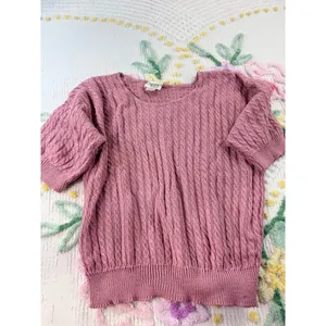 Peggy's vtg Pink Cable Knit Short Sleeve Sweater Top Size‎ S thumbnail 3