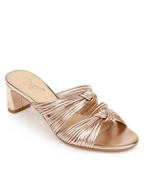 Jewel Badgley Mischka Cheryl Metallic Leather Block Heel Sandals Rose Gold 8 thumbnail 2
